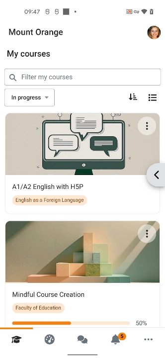 Moodle screenshot